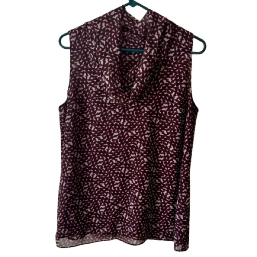 CAbi Burgundy Sleeveless Blouse with Draped Neckline
